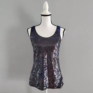 Express Women's Flirty Sequin Tank Top Black/Blue Size S